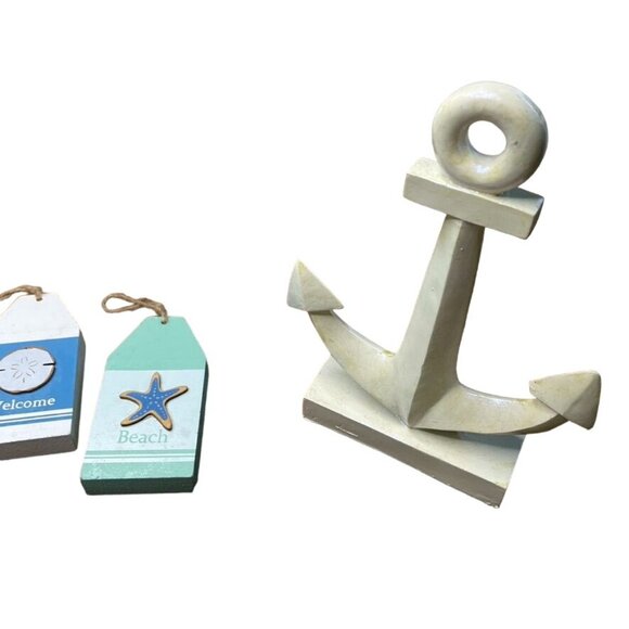 Coastal Beach Nautical Theme Decor Art Wall Hangings Mantel Pieces Wood Lot 4 u - Picture 2 of 3